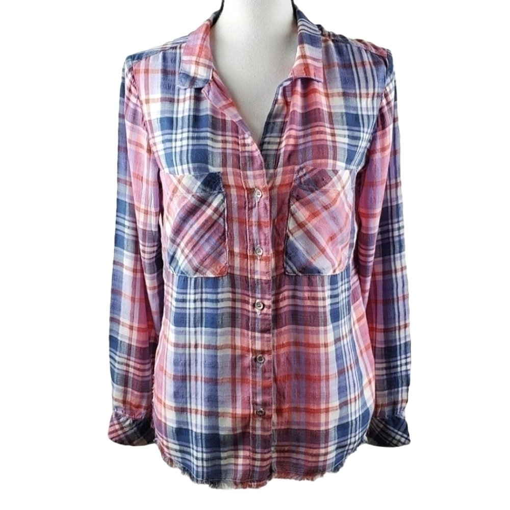 Anthropogie Cloth & Stone Plaid Caffrey Casual Button Down Shirt XS